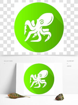 章鱼绿色平面设计长长 i>的 /i>阴影标志符号图标